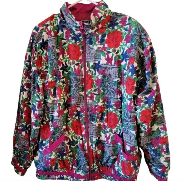 đť…şVintage 80s 90s High Intensity Floral Wibdbreaker Size Large - Picture 1 of 5